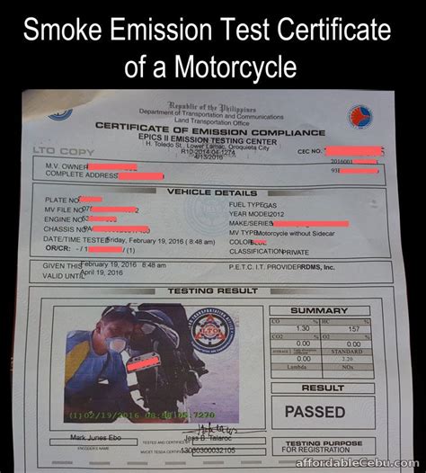 smoke emission test validity before registration